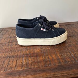 Superga Navy Canvas Platform Sneakers